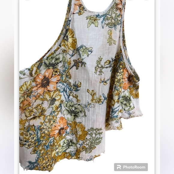 Free People one assymetrical tank raw hem floral tank shirt blouse - Picture 6 of 7